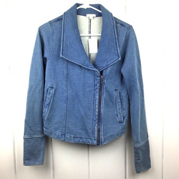 Gap Moto Jacket NWT Blue Distressed Cotton Moto Jacket, Size Small - Picture 1 of 7